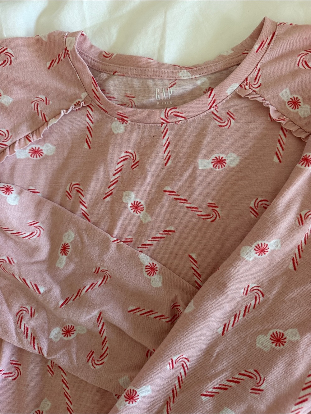 GAP Pink Candy Cane & Peppermint Print Christmas Long Nightgown.
